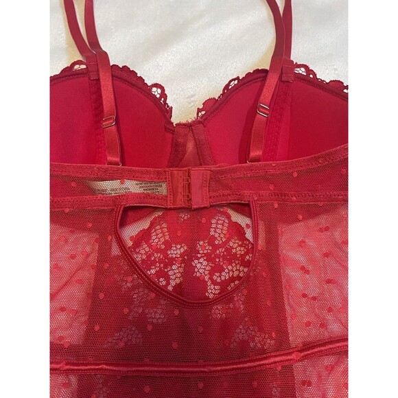 Honeydew Intimates Louisa Lace Dot Mesh Teddy Bodysuit In Vixen Red Sz M New WOT - Picture 8 of 9